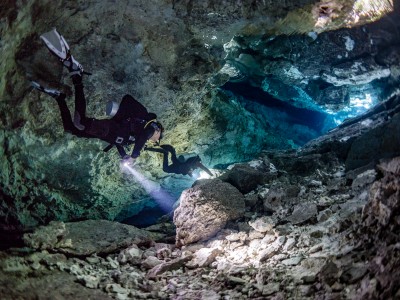 Exiting Cenote Tajma Ha